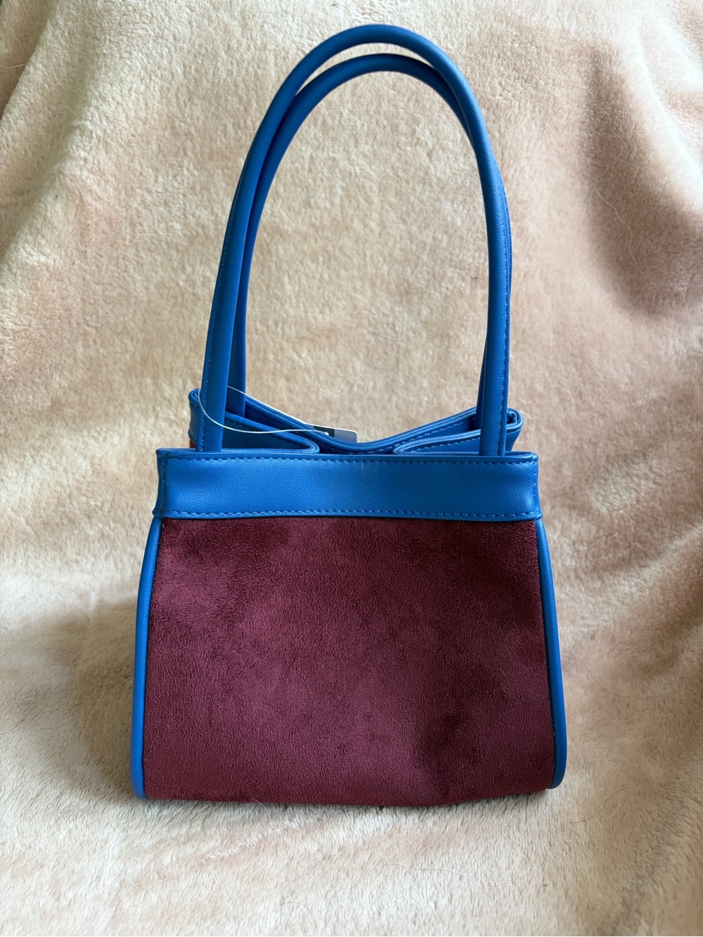 Anthropologie Blue Trim Burgundy Suede Handbag - Picture 1 of 9